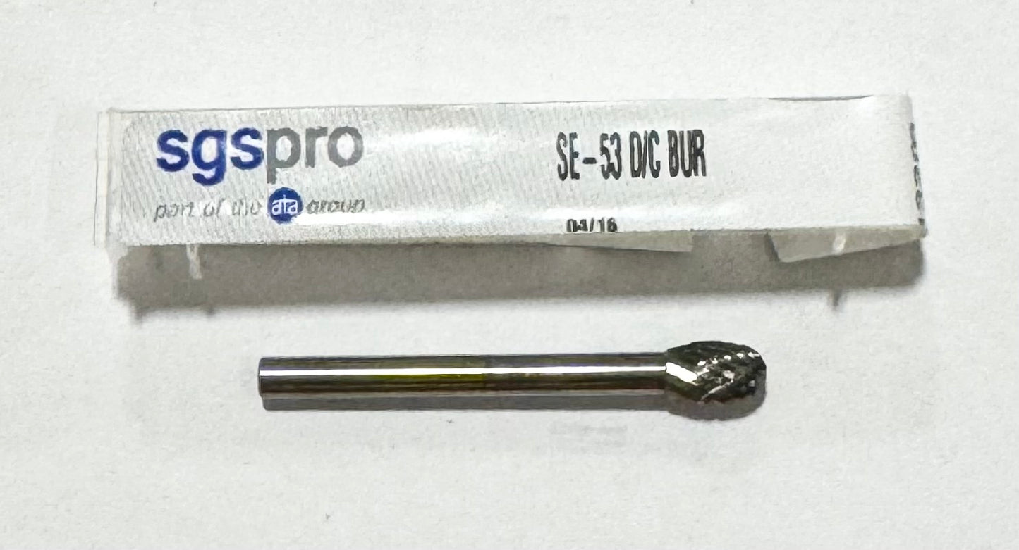 SGS 3/16" Carbide Burr Oval Shape SE-53 1/8" Shank Double Cut USA Made