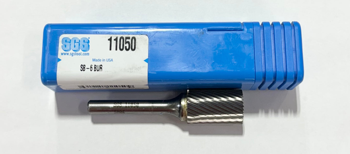 SGS 5/8" Carbide Burr SB-6 Cylinder with End Cut 1/4" Shank Single Cut