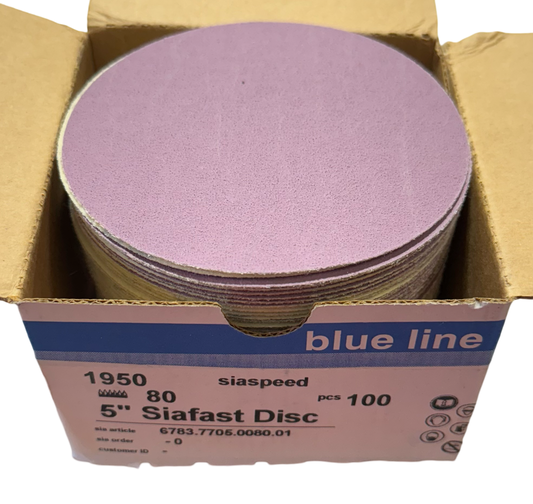 Sia 5" Paper Backed Hook & Loop Disc 80 Grit Siafast Sanding Discs 100 Pack