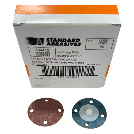 Standard Abrasives 2" Roloc Vacuum Discs 4 Hole 36 Grit Aluminum Oxide 50 Pack