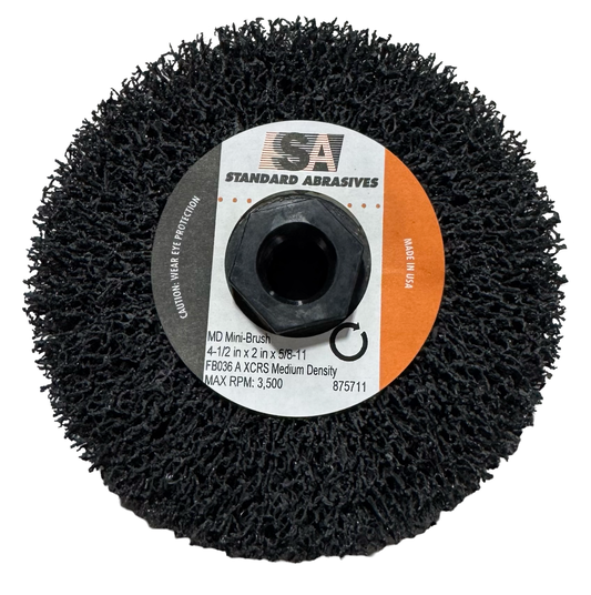 Standard Abrasives 4-1/2" x 2" x 5/8-11 Mini-Brush Aluminum Oxide XCS Medium Extra Coarse