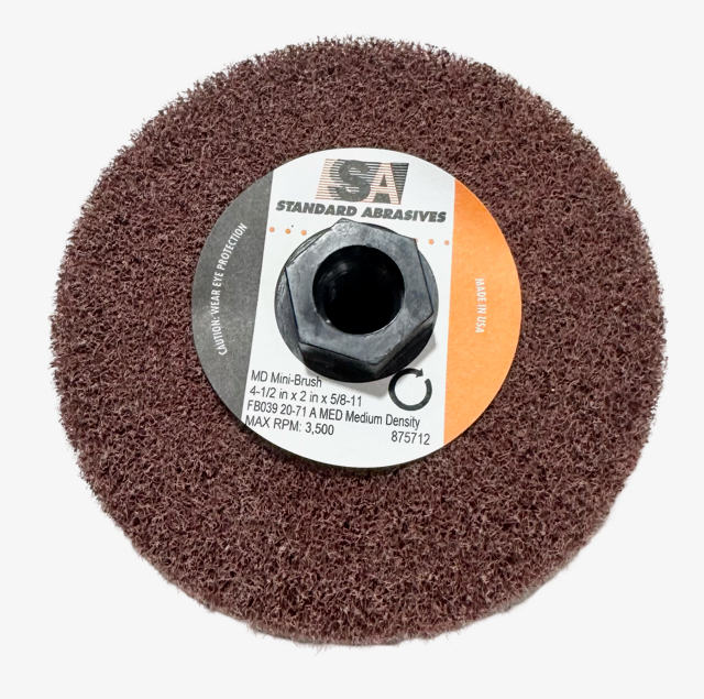 Standard Abrasives 4-1/2" x 2" x 5/8-11 Mini Brush Medium Density Aluminum Oxide