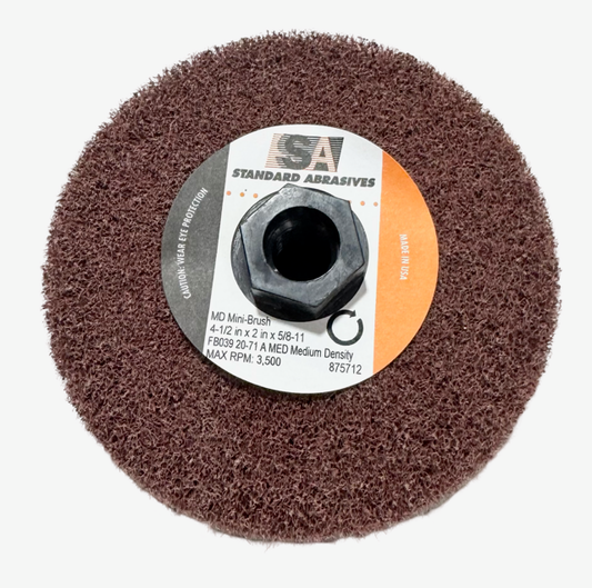 Standard Abrasives 4-1/2" x 2" x 5/8-11 Mini Brush Medium Density Aluminum Oxide