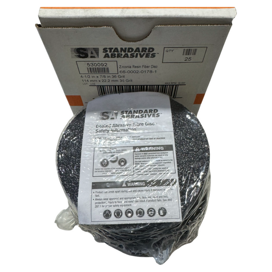 Standard Abrasives 4-1/2" x 7/8" Resin Fiber Disc 36 Grit Zirconia 25 Pack