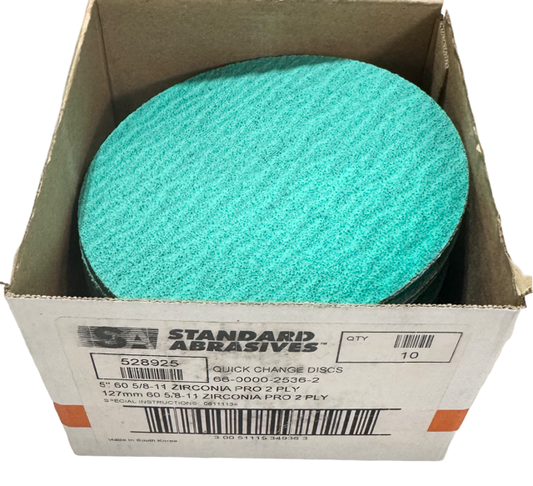 Standard Abrasives 5" x 5/8-11 Quick Change Sanding Discs 60 Grit Zirconia 10 Pack