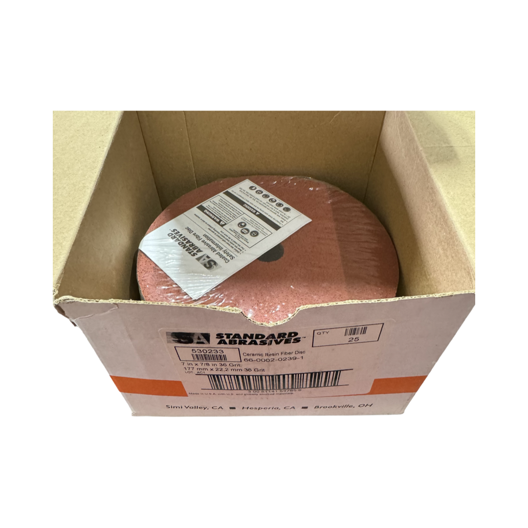 Standard Abrasives 7" x 7/8" Resin Fiber Sanding Discs 36 Grit Ceramic 25 Pack