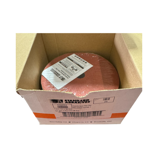Standard Abrasives 7" x 7/8" Resin Fiber Sanding Discs 36 Grit Ceramic 25 Pack