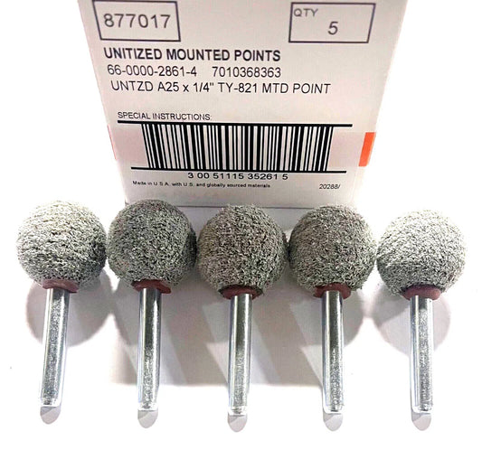 Standard Abrasives A25 1" x 1" Unitized Mounted Points 1/4" Shank 5 Pack