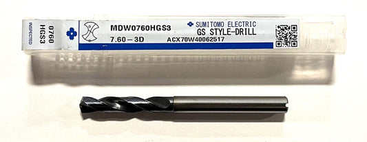 Sumitomo 7.6mm Solid Carbide Drill DEX Coating Coolant Thru 135Â°