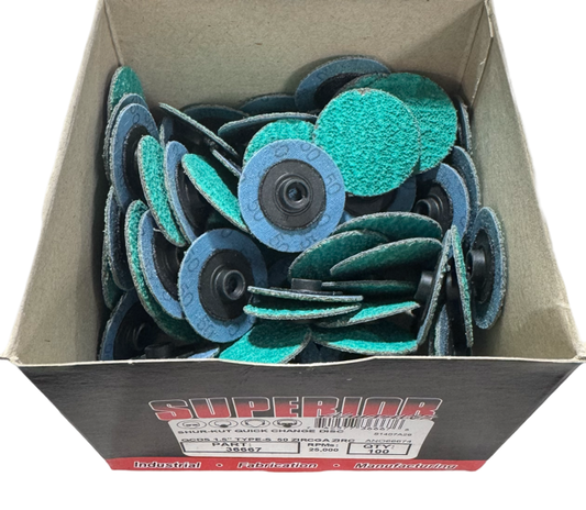 Superior Abrasives 1-1/2" Quick Change Sanding Discs 50 Grit Type-S Zirconia 100PK