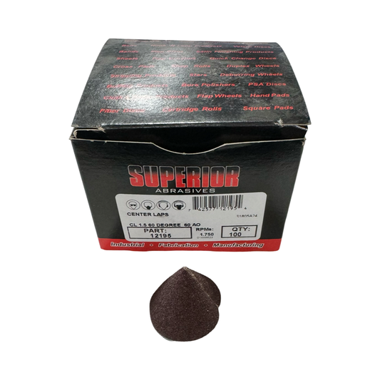Superior Abrasives 1-1/2" x 60° Center Lap Cone 60 Grit Aluminum Oxide 100 Pack