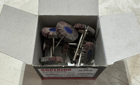 Superior Abrasives 1-3/16" x 3/16" x 1/8" Mounted Flap Wheels 80 Grit AO 10PK