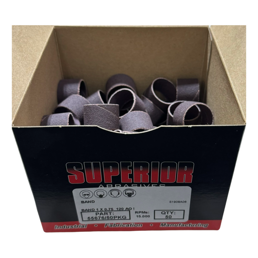 Superior Abrasives 1" x 3/4" Spiral Band 120 Grit Aluminum Oxide 50 Pack