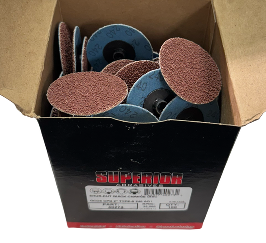 Superior Abrasives 2" Quick Change Sanding Discs 240 Grit Type-S Aluminum Oxide 100 Pack