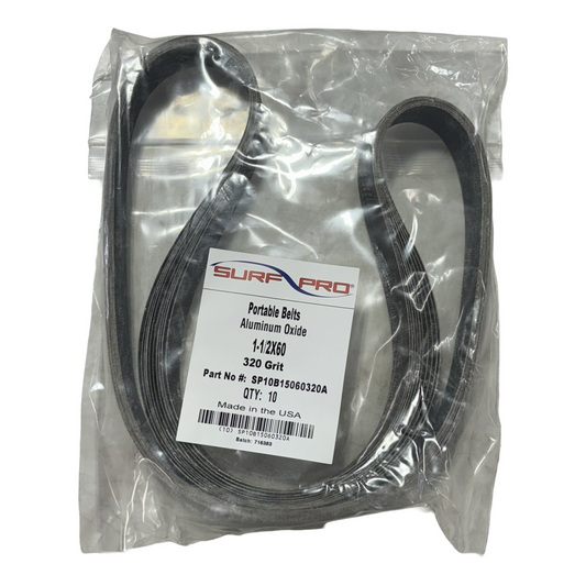 Surf-Pro 1-1/2" x 60" Portable Sanding Belts 320 Grit Aluminum Oxide 10 Pack USA