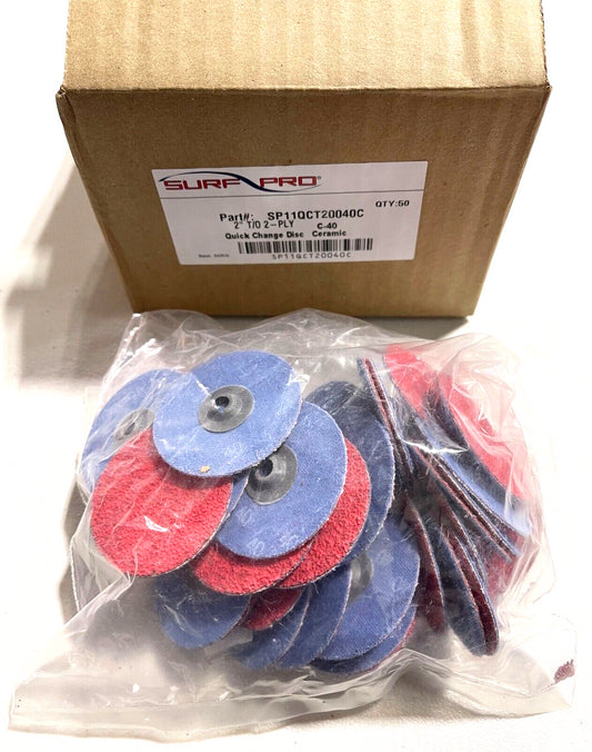 Surf-Pro 2" Abrasive Quick Change Sanding Disc Turn On 40 Grit Ceramic 50 Pack