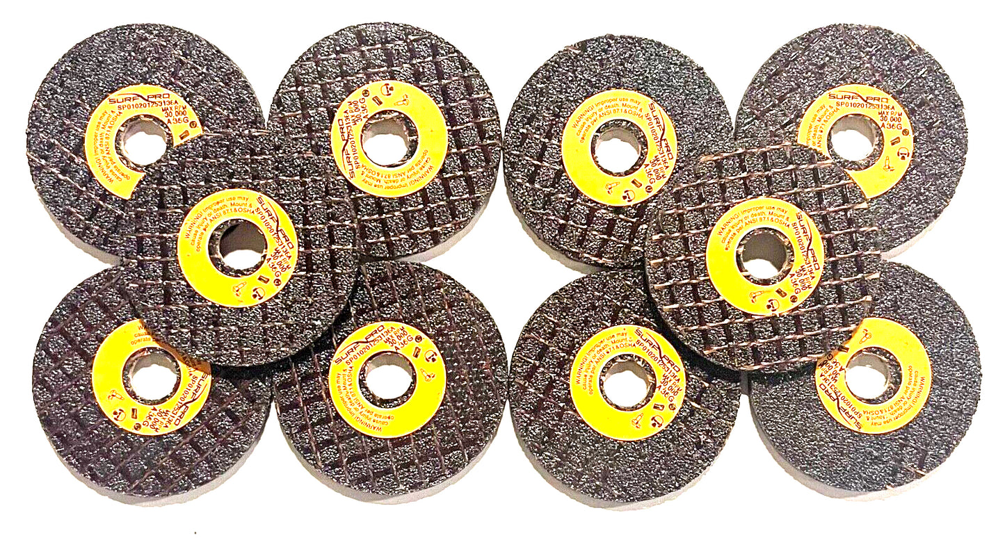 Surf-Pro 2" x 1/8" x 3/8" Metal Cut-Off Wheels Type 1 36G Aluminum Oxide 10 Pack