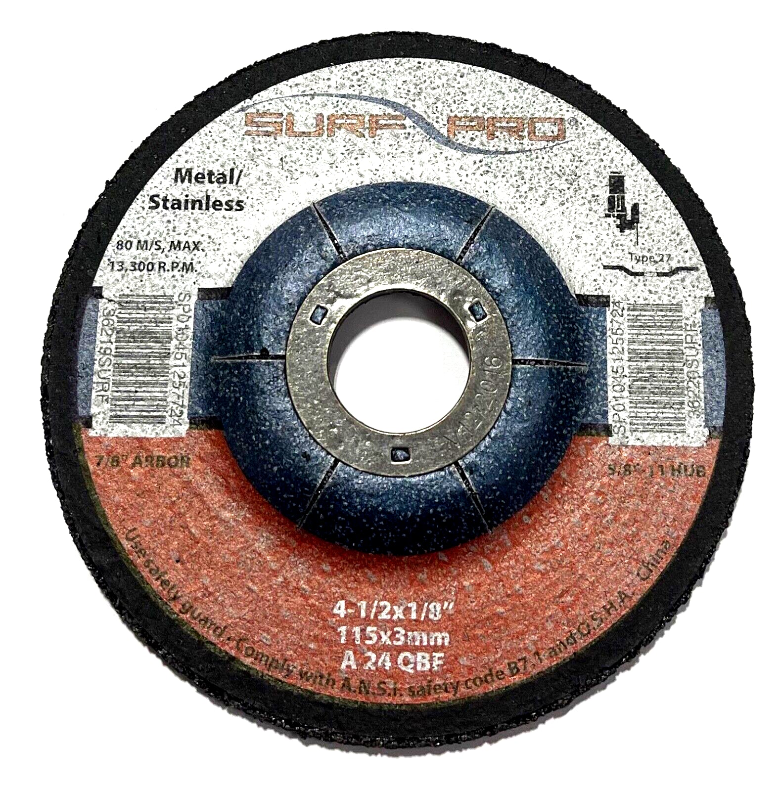 Surf-Pro 4-1/2" x 1/8" x 7/8" Metal Cut Off Wheel Type 27 Aluminum Oxide 5 Pack