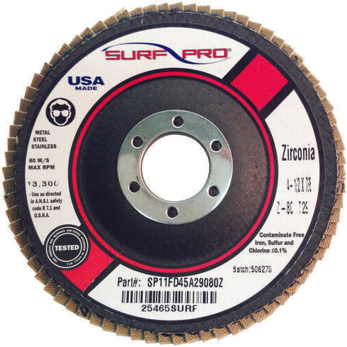 Surf-Pro 4-1/2" x 7/8" Flap Wheel Discs 36 Girt Zirconia Premium Type 29 10 Pack