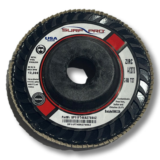 Surf-Pro 4-1/2" x 7/8" Flap Wheel Discs 80 Grit Zirconia Type 27 USA Made 10pk
