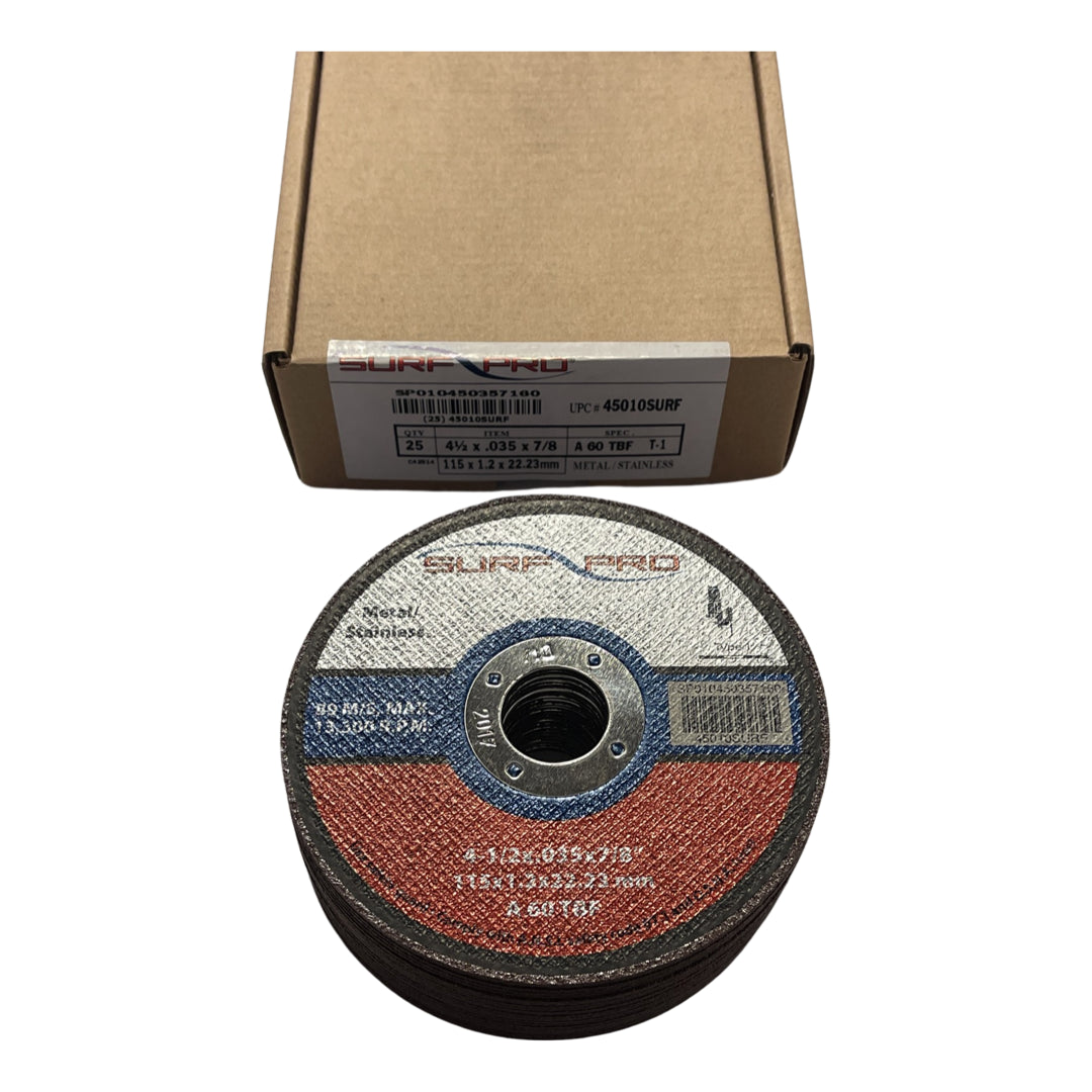 Surf-Pro 4-1/2" x .035 x 7/8" Metal Cut Off Wheels Zirconia Alumina 25 Pack