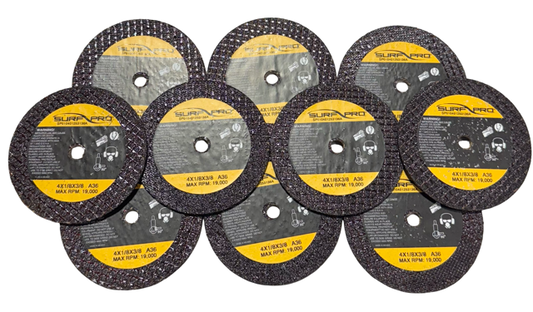 Surf-Pro 4" x 1/8" x 3/8" Grind & Cut-Off Wheel 36 Grit Aluminum Oxide 10 Pack