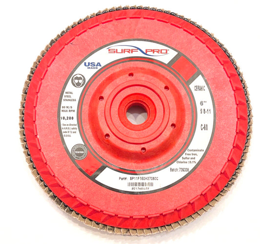 Surf-Pro 6" x 5/8-11 Trimmable Flap Wheel Disc Ceramic 60 Grit 3 Pack USA