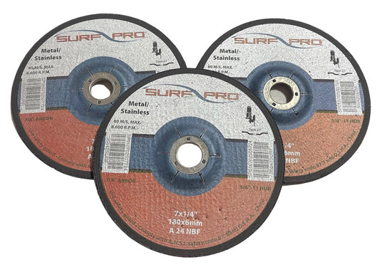 Surf-Pro 7" x 1/4" x 7/8" Reinforced Metal Cut-Off Wheels Type 27 A/O 3 Pack