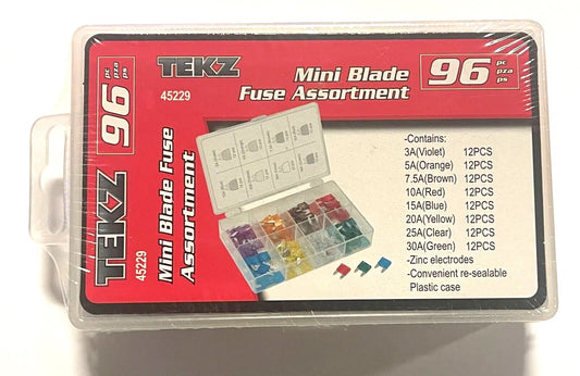 TEKZ 96 Piece Mini Blade Fuse Assortment Zinc Electrodes 45229