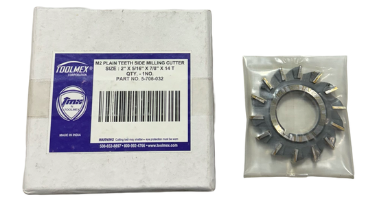 TMX 2" x 5/16" x 7/8" M2 Plain Teeth Side Milling Cutter 14T