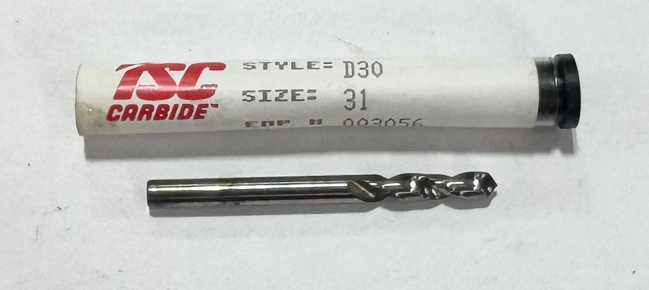 TSC #31 Solid Carbide Circuit Board Drill 2 Flute USA Made