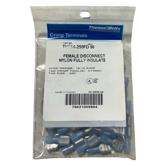 Thomas & Betts Female Disconnect Nylon Fully Insulated Crimp Terminals 16-14 AWG 50pk
