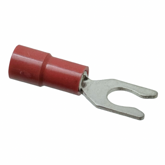 Thomas & Betts Locking Fork Terminal: Red, Vinyl, Partially Insulated, #8 Stud, Crimp 75 Pack