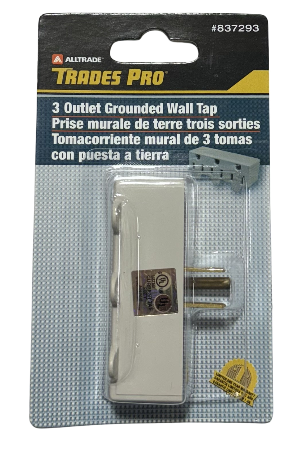 TradesPro 3 Outlet Grounded Wall Tap 15A, 125V AC