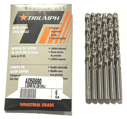 Triumph 6.90mm Drill Bit HSS 118° Jobber Length Drills 6 Pack USA Made