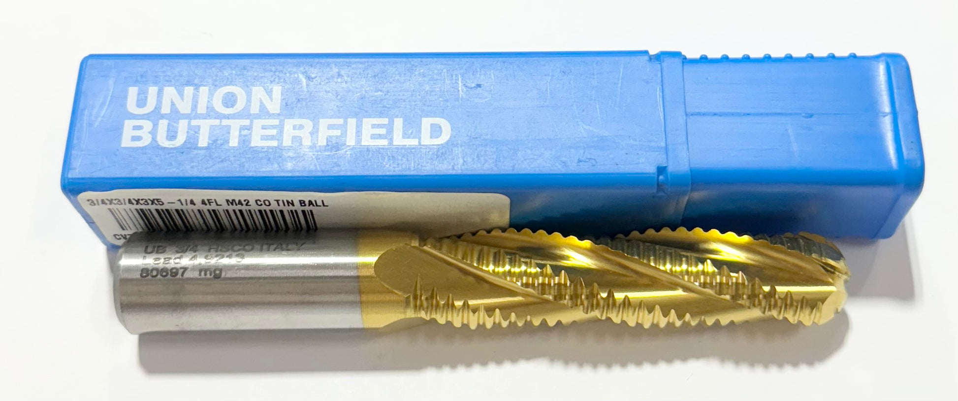 Union Butterfield 3/4" Cobalt Roughing End Mill Long Length 4FL Tin Coated