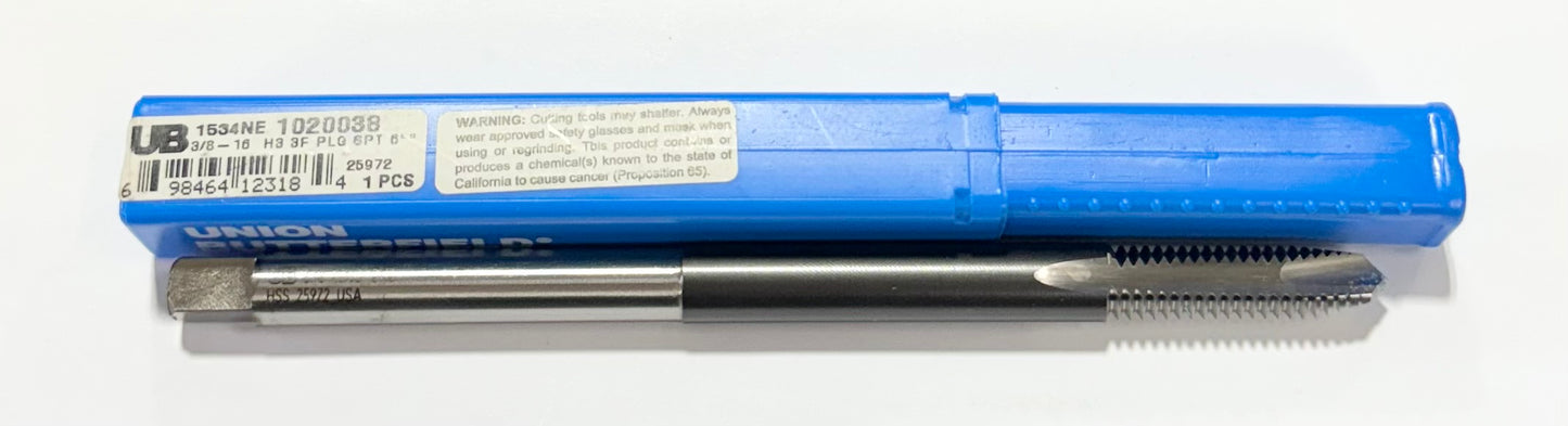 Union Butterfield 3/8"-16 HSS Spiral Point Extension Tap 3 Flute H3 Plug Tap