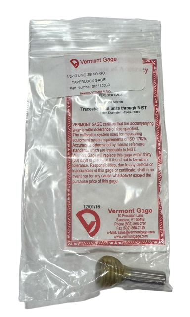 Vermont Gage 1/2"-13 UNC 3B NO-GO Taperlock Gage USA Made