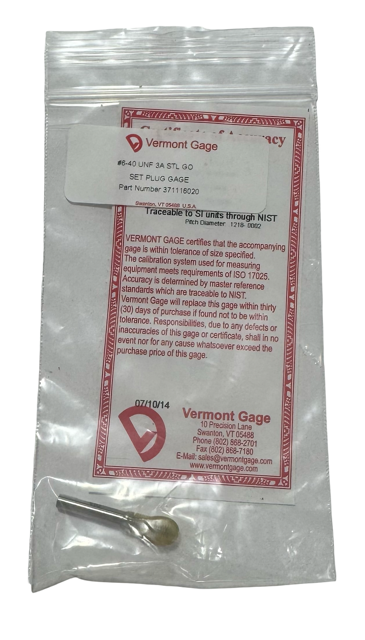 Vermont Gage 6-40 UNF 3A STL GO Set Plug Gage USA Made