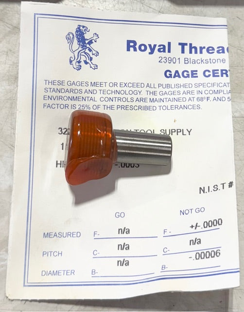 Vermont Gage M20 x 1.50 6g STL GO Set Plug Gage USA Made