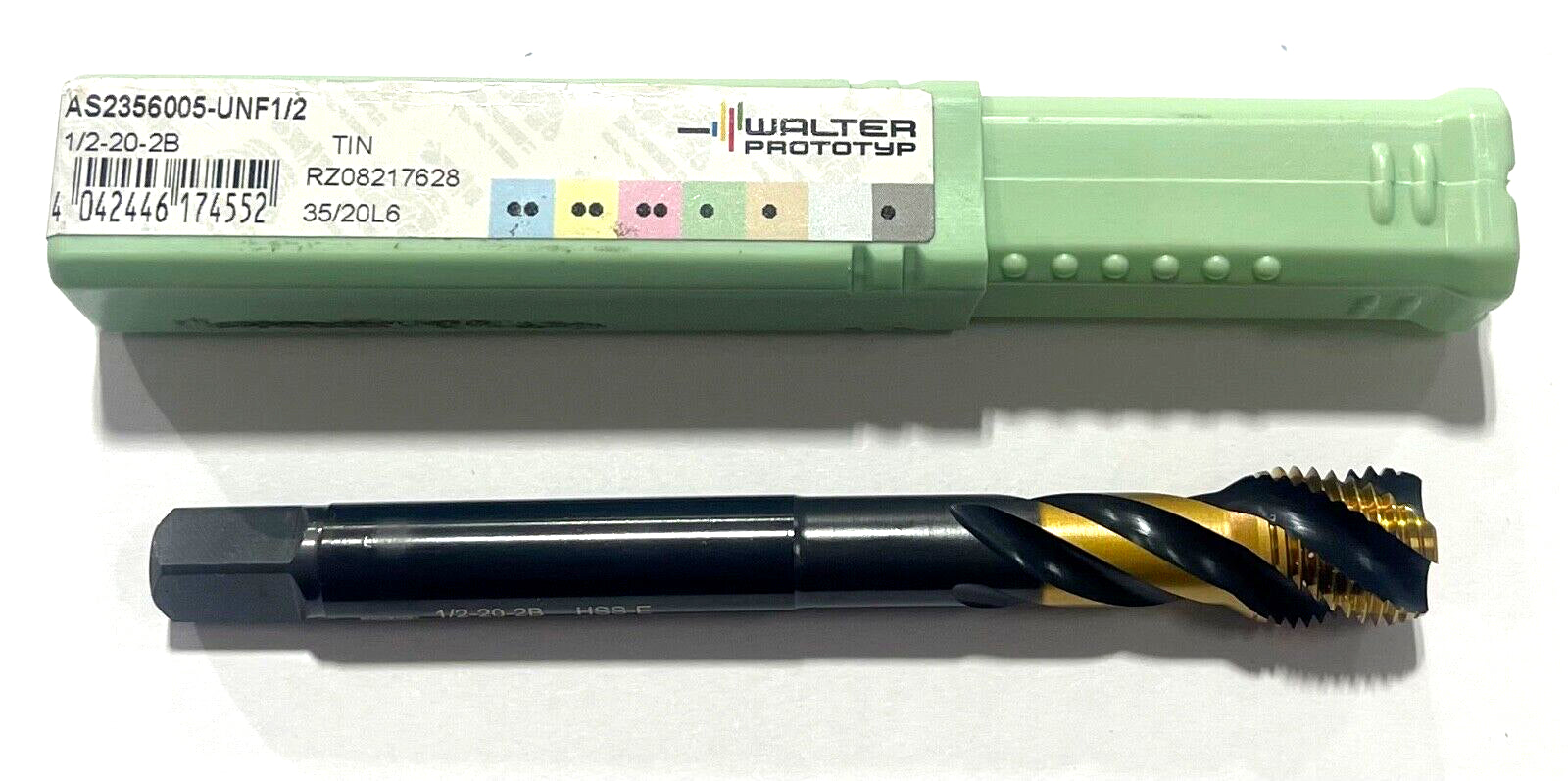 WALTER PROTOTYP 1/2"-20 Tap HSS Spiral Flute Semi-Bottoming TiN/VAP Coating 4FL