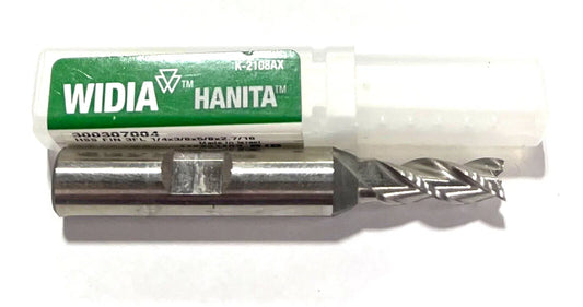 WIDIA 1/4" HSS End Mill 3 Flute 3/8" Shank Center Cutting 2866452
