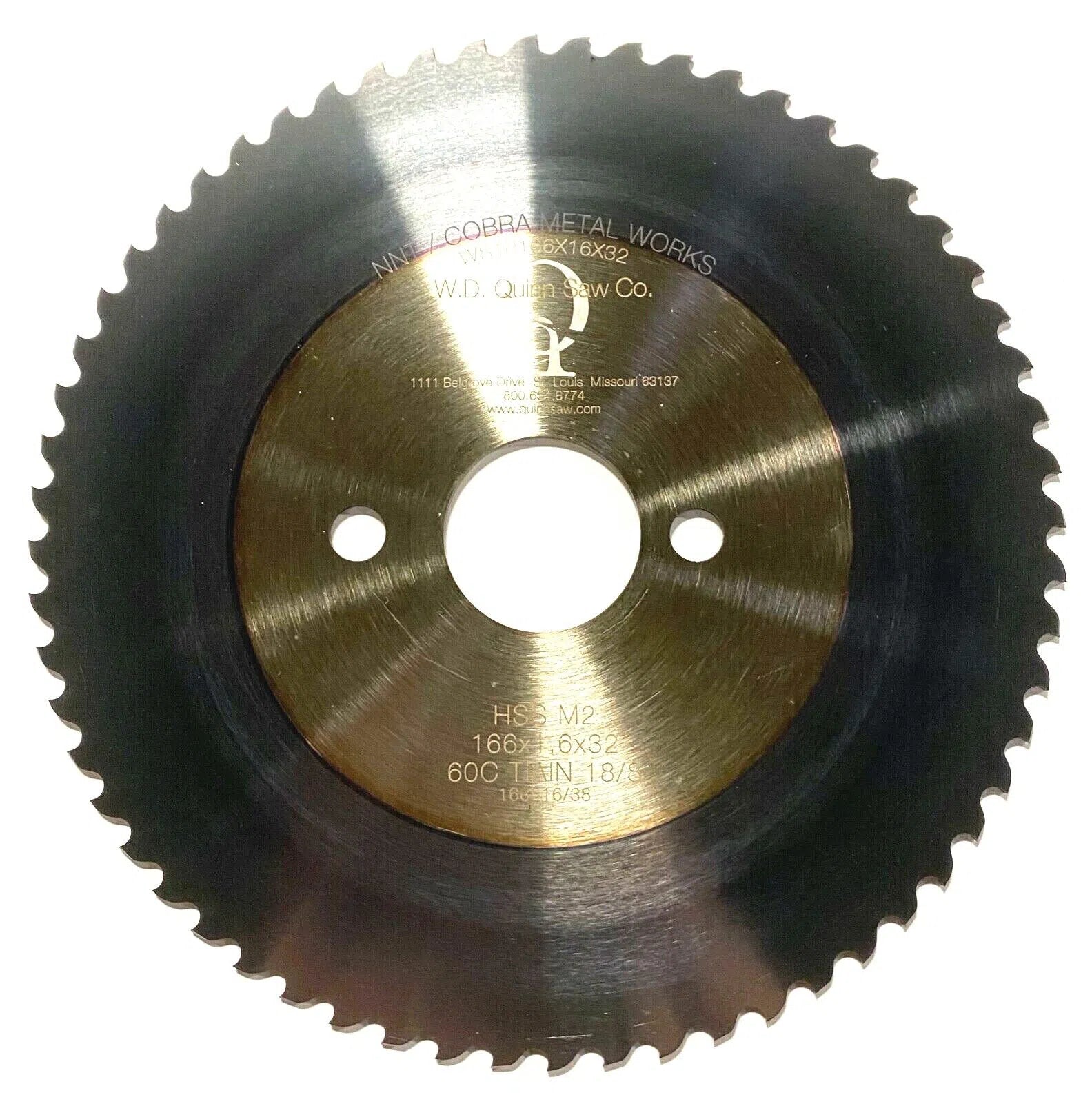 W.D. Quinn Cold Saw Blade 166mm x 1.6mm x 32mm HSS M2 TiAlN 18/8 USA Made