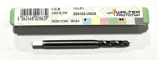 Walter 6-32 HSS-E-PM Spiral Flute Tap 2B 3 Flute 5078183