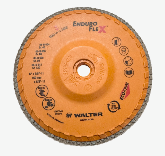 Walter Enduro-Flex 6" x 5/8-11 Flap Disc 120 Grit Zirconia Alumina Spin-On