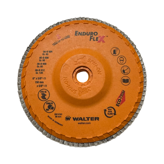 Walter Enduro-Flex 6" x 5/8-11 Spin-On Flap Disc Wheel 60 Grit Zirconia Alumina
