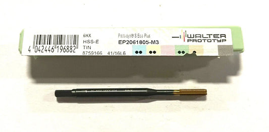 Walter M3 x 0.5mm Tap HSS-E Tin Coating Thread Former Tap 4 Flute 6HX