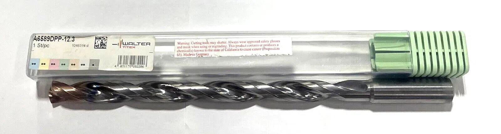 Walter-Titex 12.3mm Solid Carbide Drill 12xD Coolant Thru TiAlNAlCrN Coating 2FL