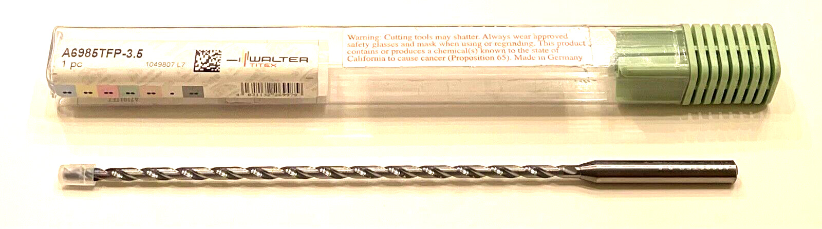 Walter Titex 3.5mm Solid Carbide Drill 20xD TiAlN Tip Coolant Thru 2 Flute