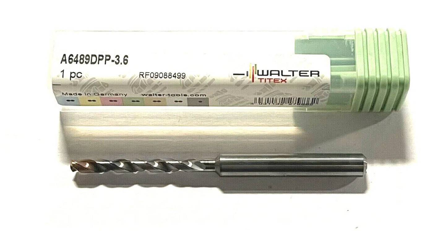 Walter-Titex 3.6mm Solid Carbide Drill 8xD Coolant Thru DPP Coating 140Â° Point